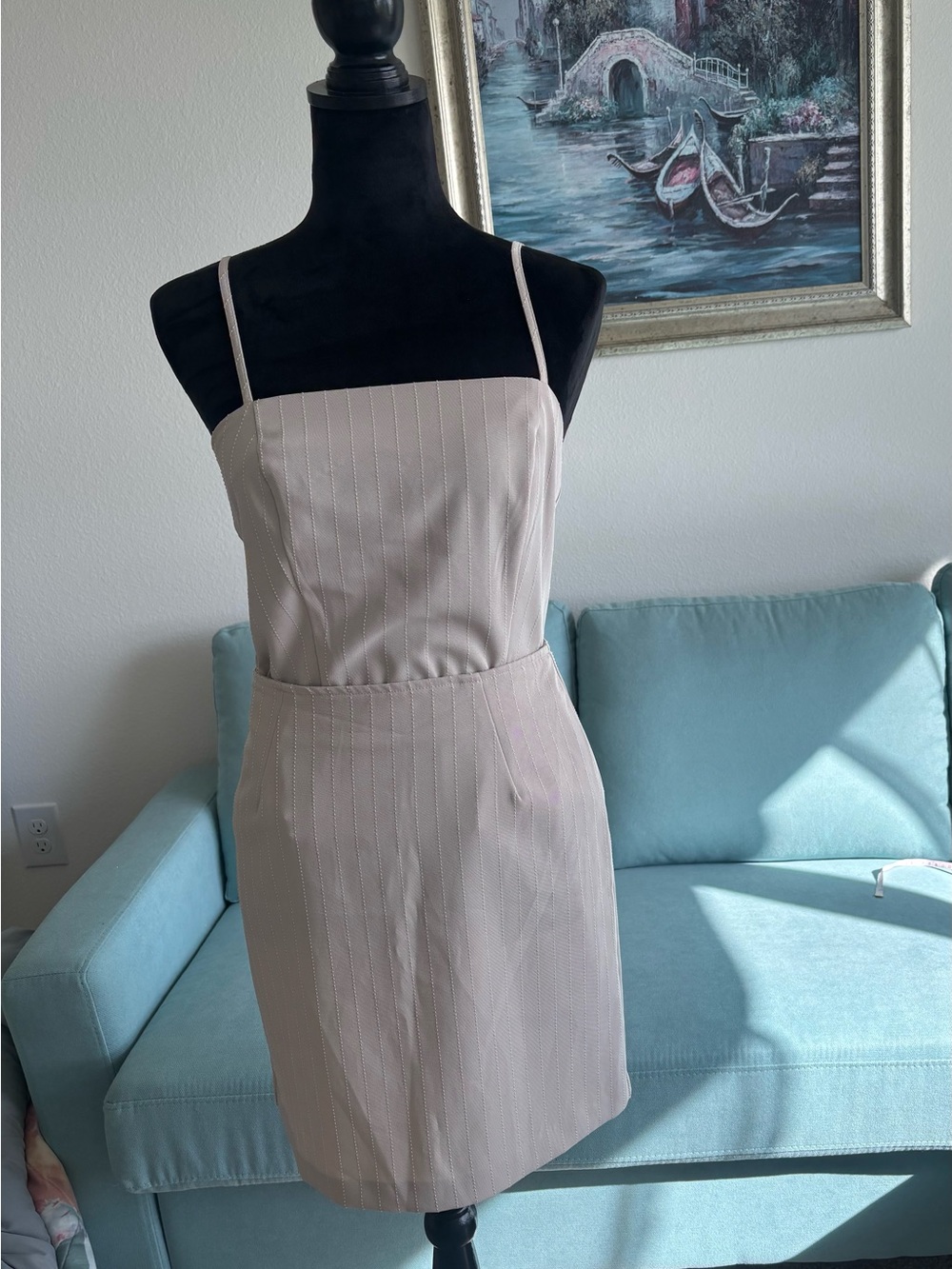 4-Piece Beige Pinstripe Set |Blazer, Corset Top, Pants /Mini Skirt | XS-S - Picture 5 of 15